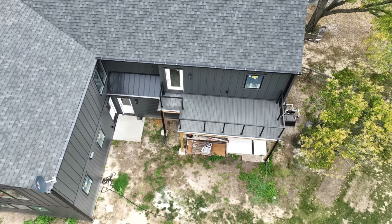 Aerial view of stained and sealed deck structure